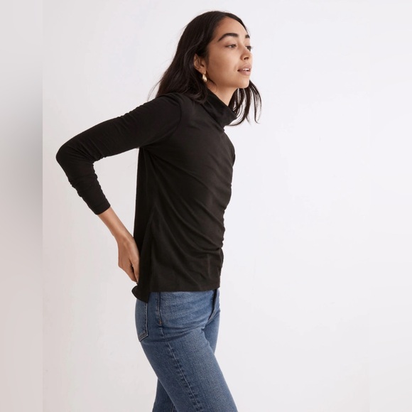 Madewell Whisper Cotton Turtleneck Tee in True Black, Size XS - Picture 2 of 5